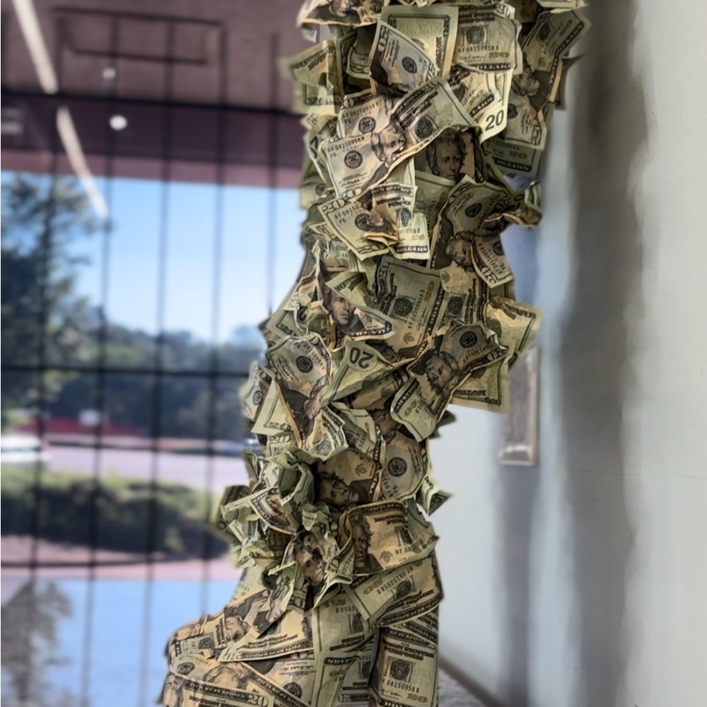 Unique Money-Themed Platform Boots - Picture 2 of 3